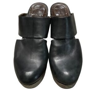 Coclico Leather Wedge Mules Womens 38 Black Cutout Platform Wooden Clogs